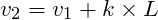 v_2 = v_1 + k \times L